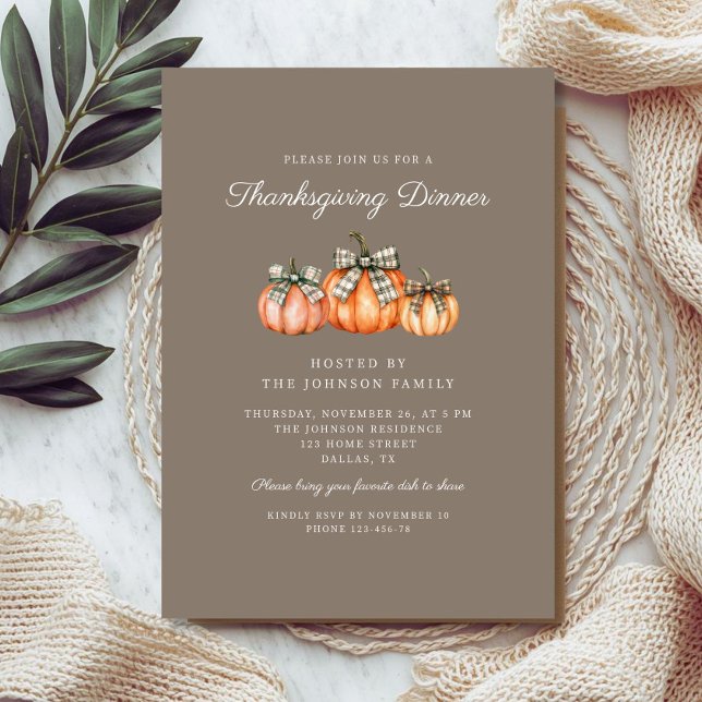 Convite 2 Abóboras Laranja Rústicas Jantar de Ação de Graç (Rustic Pumpkins Thanksgiving Dinner Invitation)