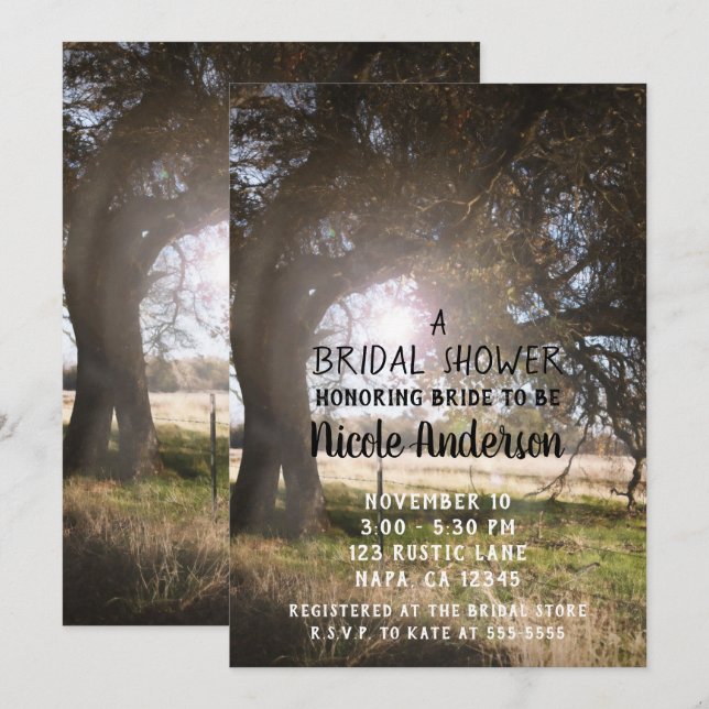 Convite 2 Árvores Rústicas Tarde Crepúsculo Pôr do Sol Chá (Frente/Verso)