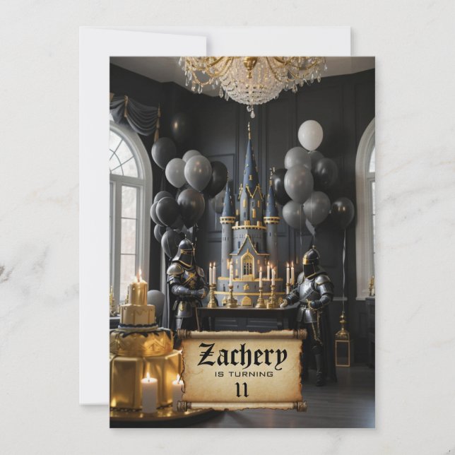 Convite *~* 2 Cavaleiros AP88 Tema Medieval do Castelo Ani (Frente)