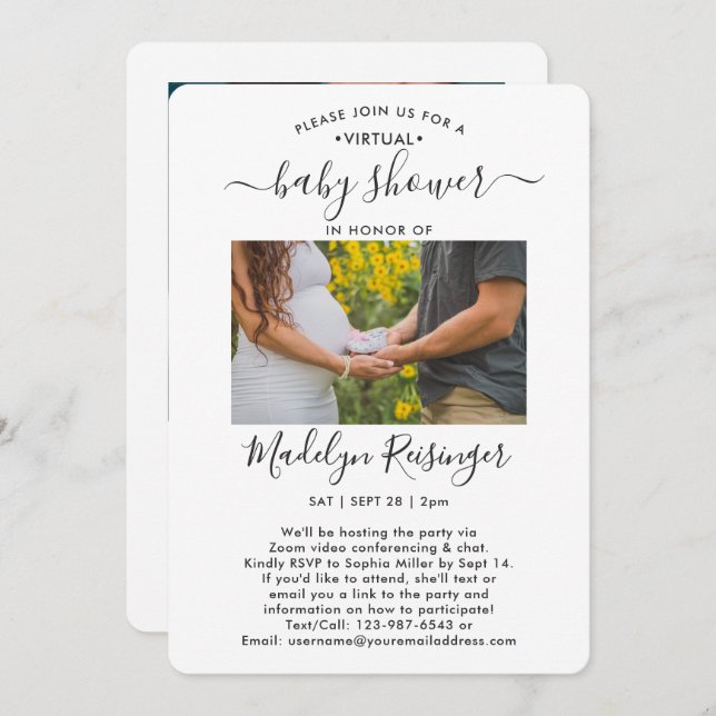 Convite 2 Chá de fraldas Virtual de Longa Distância de Fot (Frente/Verso)