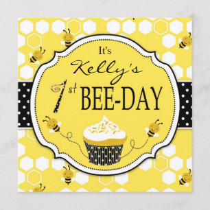 Convite 2 do aniversário do cupcake da abelha do