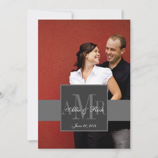 Convite 2 do casamento da foto do monograma do (Frente)