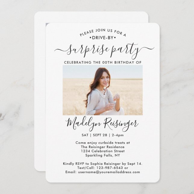 Convite 2 Festa de aniversário de Foto Drive-By Surprise P (Frente/Verso)