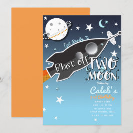 Convite 2 Foguete Espacial Dois para a Lua Festa de Aniver