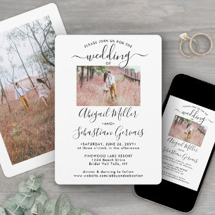 Convite 2 Foto Caligrafia Moderna Simples Elegante Casamen