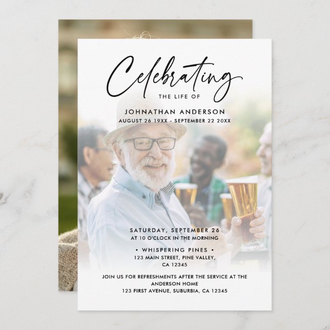 Convite 2-Foto Celebração da Vida/Funeral/Memorial (Frente/Verso)