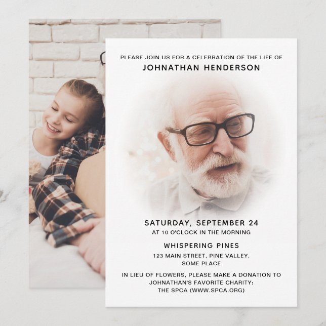 Convite 2-Foto Celebração da Vida/Funeral/Memorial (Frente/Verso)