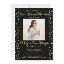 2 Foto doce 16 Brilhante preto moderno e Dourado