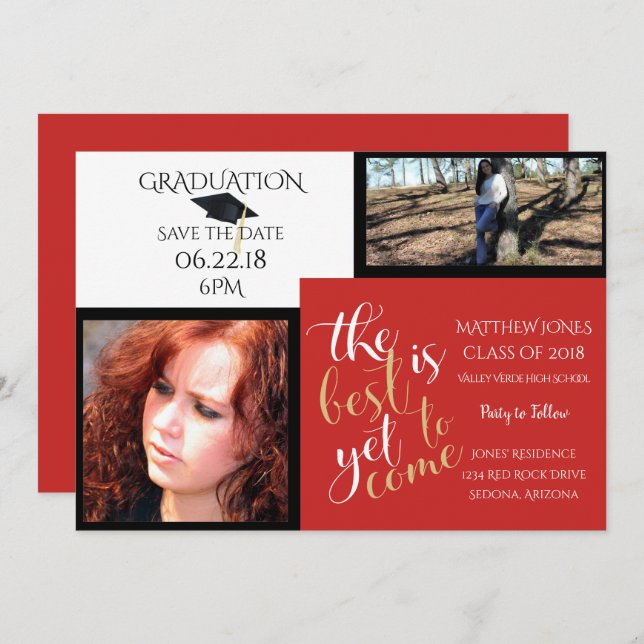 Convite 2 FOTO e ESCOLHA COR Graduação Vermelha Branca (Frente/Verso)
