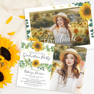 Convite 2 Foto Greenery Festa de formatura Sunflower