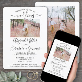 Convite 2 Foto Simples Caligrafia Moderna Casamento Elegan