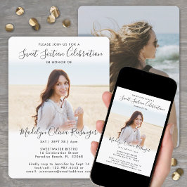 Convite 2 Foto Sweet 16 Chic Modern Elegant Script