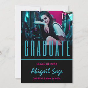 Convite 2 Foto Tendy Modern Aqua Pink Black Graduação