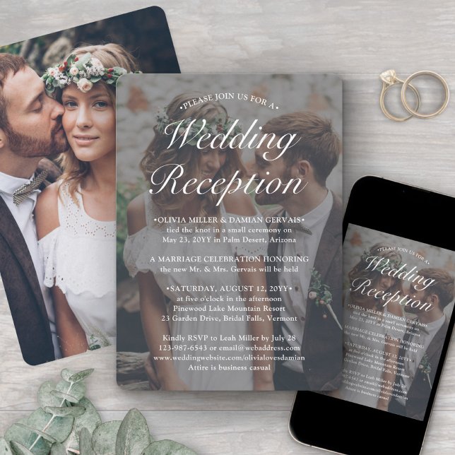 Convite 2 Fotos Apenas Recepção de Casamento Elegante Text (Criador carregado)