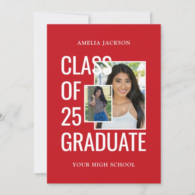 Convite 2 Fotos Classe De 25 Casa Aberta Vermelha E Branca (Frente)