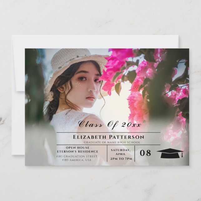 Convite 2 Fotos Graduação simples, Script elegante (Frente)