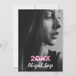 Convite 2 Graduação Branca e Rosa Moderna com Tendência Fo