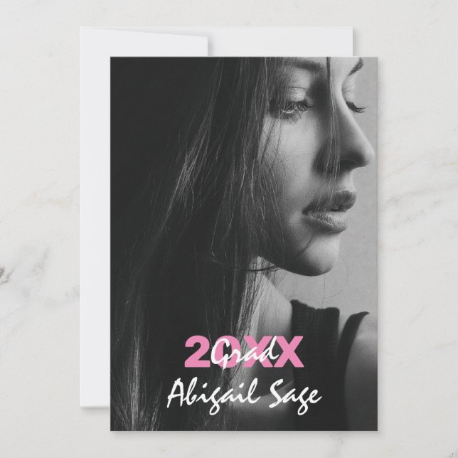 Convite 2 Graduação Branca e Rosa Moderna com Tendência Fo (Frente)