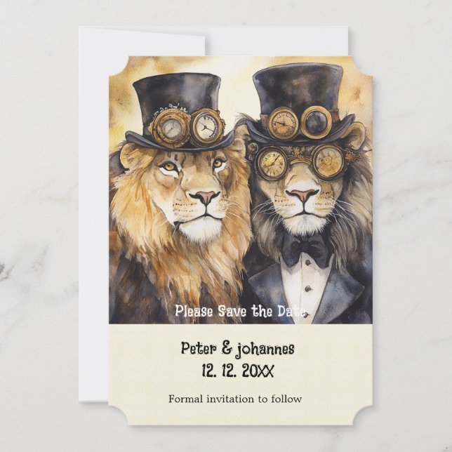 Convite 2 leões machos roubando a data (Frente)