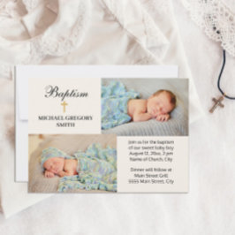 Convite 2 Menina Fotográfica Dourada Cruzada Religiosa Bat