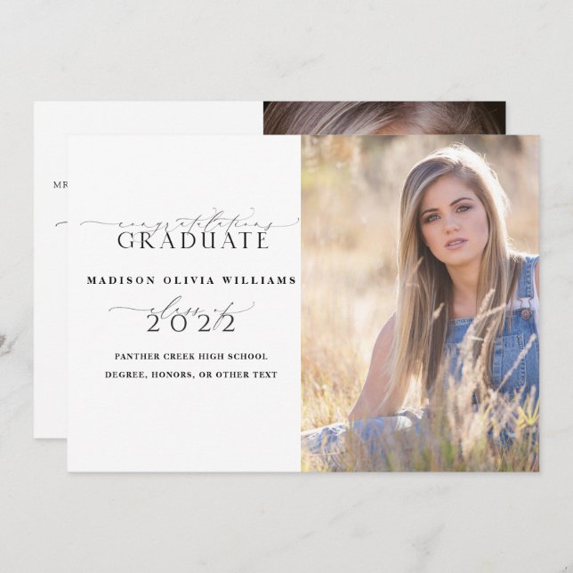 Convite 2 Pais de Fotografia Parabéns Graduação Simples de (Frente/Verso)