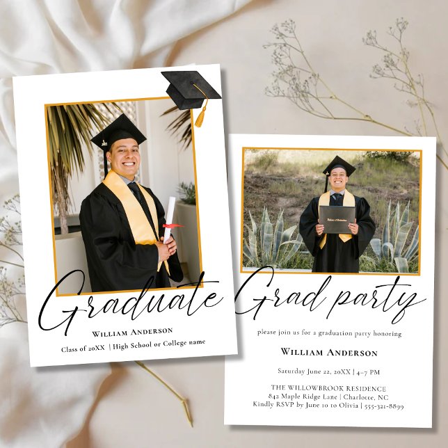 Convite 2 Photo Modern Calligraphy Script Graduation Party (Criador carregado)