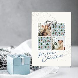 Convite 2-Photo X-mas Present Card Rudolph Firs Silver Bow