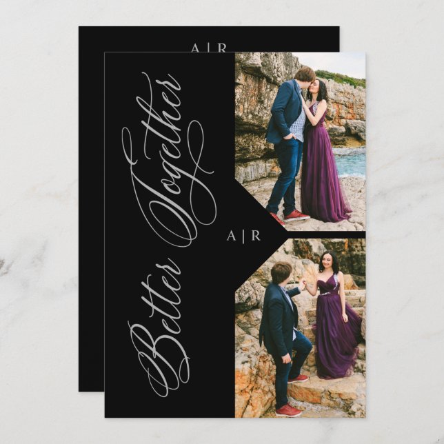 Convite 2 Photos Collage Silver Whimsical Luxury Modern (Frente/Verso)