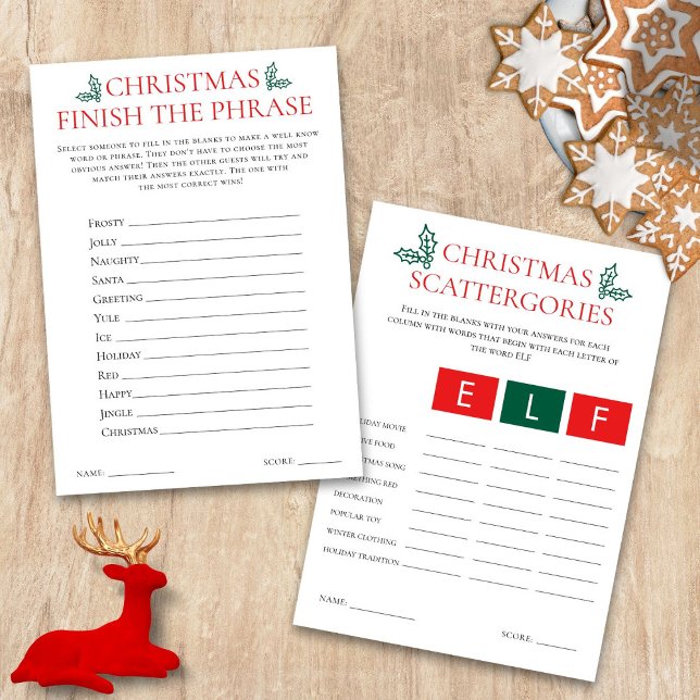Convite 2 Printable Christmas Games Scattegories Card (Front and back view)