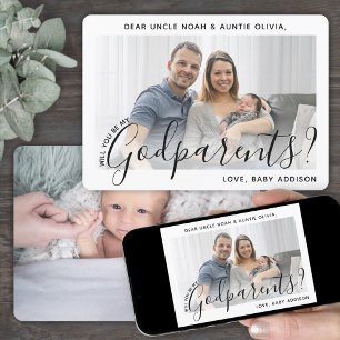 Convite 2 Proposta de Padrinhos de Foto Moderno Script Ele