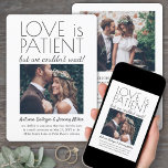 Convite 2 Recepção de Fotos Apenas Amor é Casamento de Pac<br><div class="desc">Convide familiares e amigos para uma recepção elegante de casamento com este na moda moderno "amor é paciente, mas não podíamos esperar" 2 foto-convite. Toda a redação é simples de personalizar para qualquer comemoração apenas de recepção, incluindo uma festa de elopemento poste, cerimônia de renovação de votos, casamento sequel, aniversário...</div>