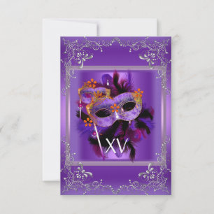 Convite 2 Recepção Máscara de Mascarada Quinceanera Roxa