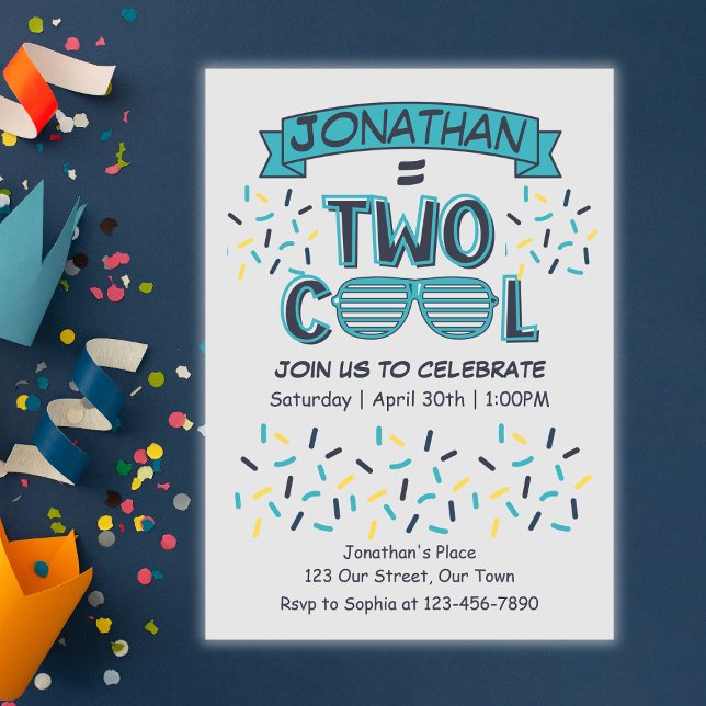 Convite 2nd Birthday Boy Two Cool Sunglasses (Criador carregado)