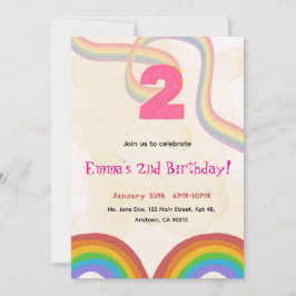 Convite 2nd Birthday Invitation Girl Editable Rainbow