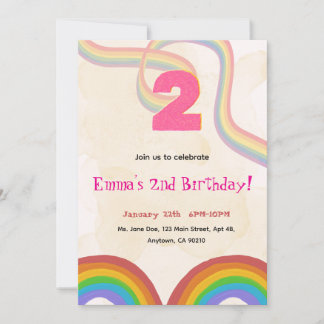 Convite 2nd Birthday Invitation Girl Editable Rainbow