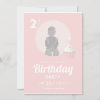 Convite 2nd Birthday Party Invitation Pink Cupcake Photo