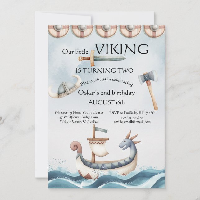 Convite 2nd Birthday Viking Themed Boy Birthday (Frente)