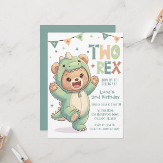 Convite 2nd Dino Birthday Party | Cute Teddy Bear Dinosaur