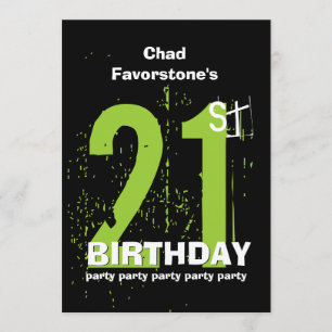 Convite 2ø W1797A verde e preto da festa de aniversário