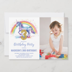 Convite 3ª foto do Rainbow Unicorn Birthday Invtions
