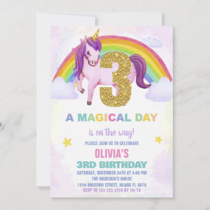 Convite 3ª Nuvem do Rainbow Unicorn Birthday Invances Clou