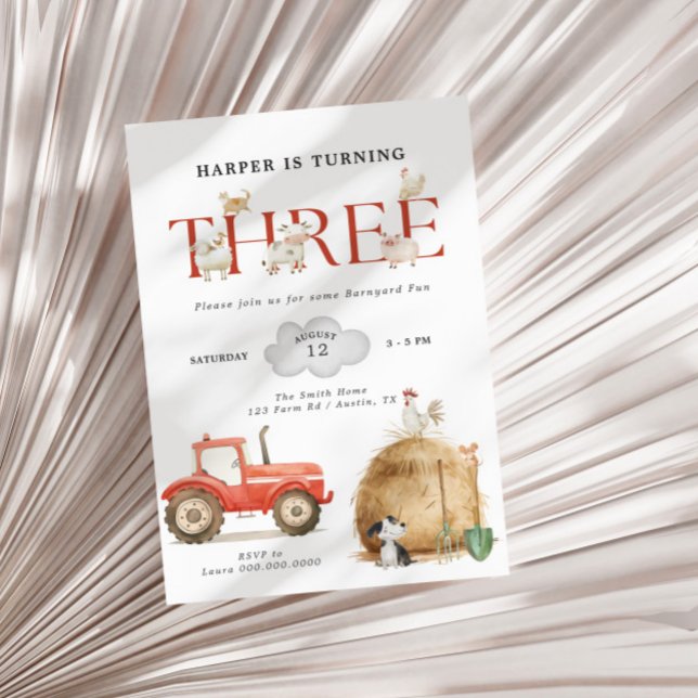Convite 3º aniversário da diversão do Barnyard da fazenda (Criador carregado)