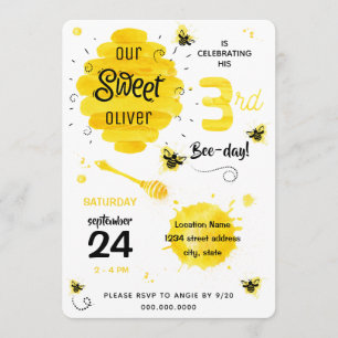 Convite 3º BEEday Honey Bee Yellow Terceira Festa de aniv