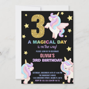Convite 3º Rainbow Unicorn Aniversário Voa