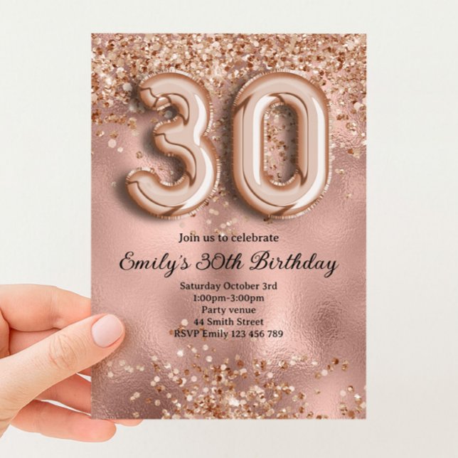 Convite 30º Aniversário Brilho Dourado Rosa (Criador carregado)