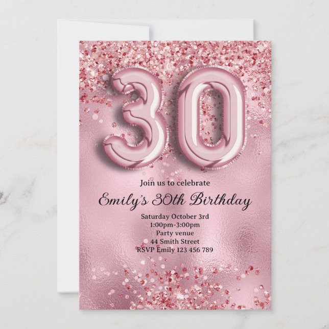 Convite 30º Aniversário Brilho Rosa (Frente)