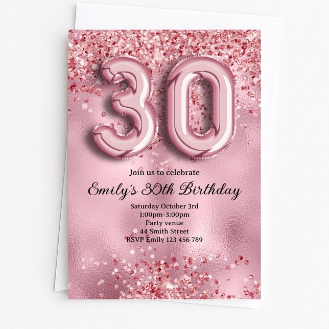 Convite 30º Aniversário Brilho Rosa (Criador carregado)