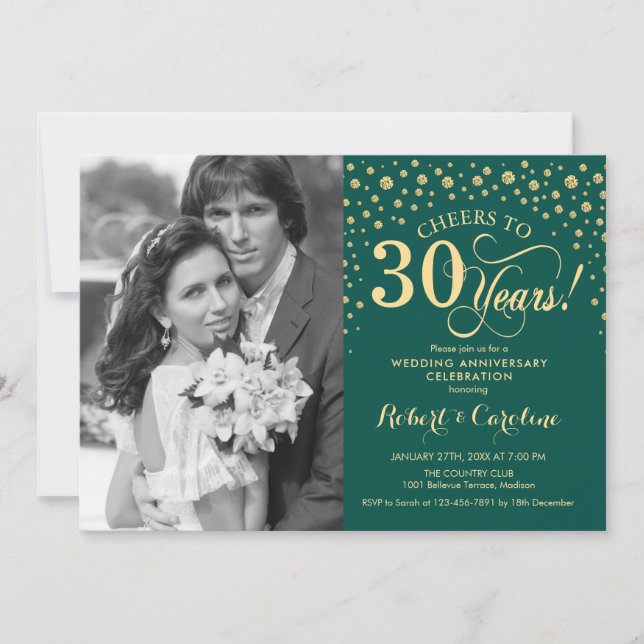 Convite 30º Aniversário de Casamento com Foto - Ouro Verde (Frente)