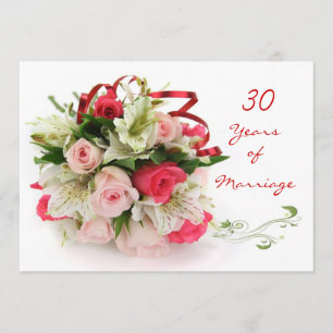 Convite 30º Aniversário de Casamento. Rosas e lírios