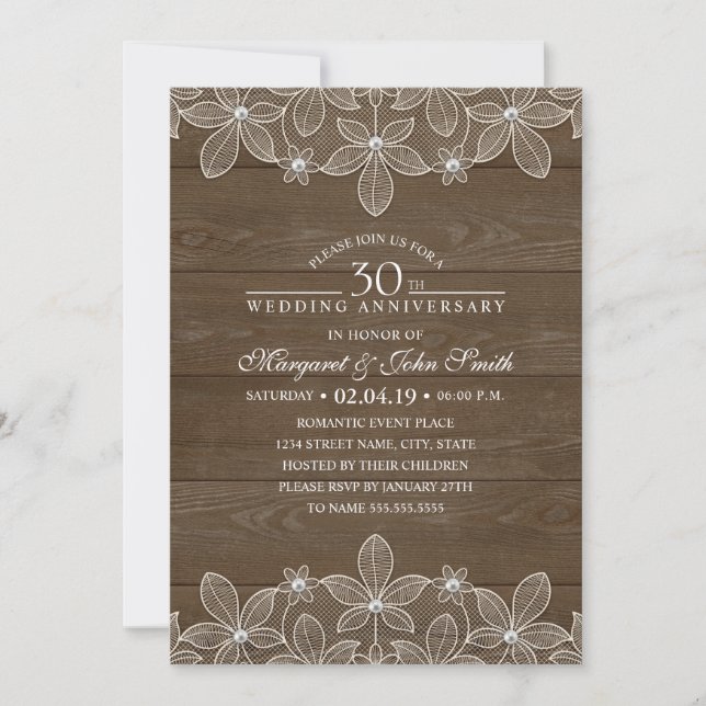 Convite 30º Aniversário de Casamento Rustic Madeira Countr (Frente)